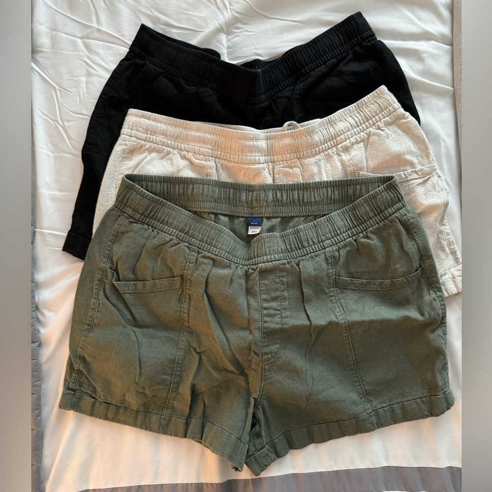 Old Navy Linen drawstring shorts large khaki black army green